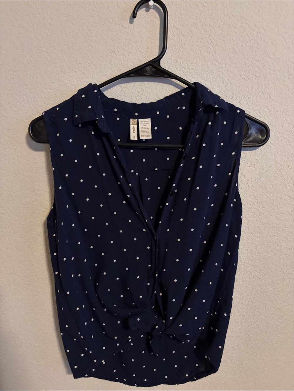 Japna Navy and White Polka Dot Tie-Front Camisole